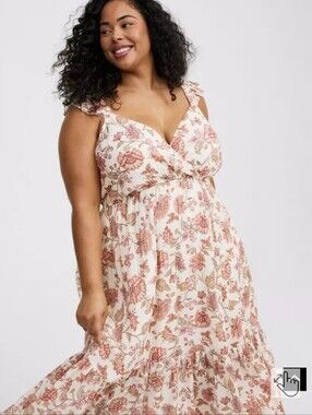 Cream Maxi Dress with Pink Floral Print